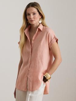 Lauren Ralph Lauren Broono Monogram Pure Linen Shirt, Pastel Pink, Pastel Pink