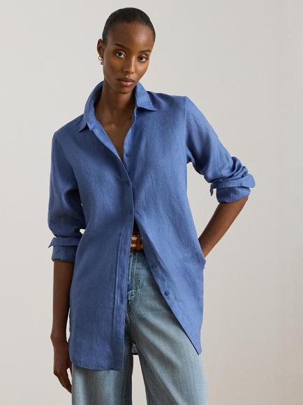 Lauren Ralph Lauren Karrie Pure Linen Shirt, Blue, Blue