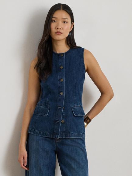 Lauren Ralph Lauren Panelled Denim Top, Maxen Wash, Maxen Wash