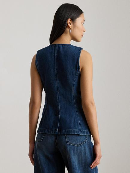 Lauren Ralph Lauren Panelled Denim Top, Maxen Wash - view 2, Maxen Wash