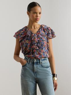 Lauren Ralph Lauren Floral Ruffle Trim Georgette Blouse, Multi, Multi