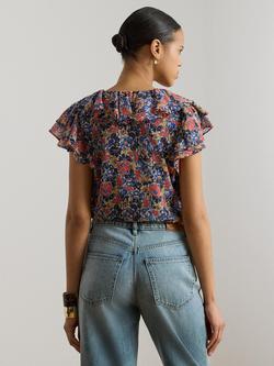 Lauren Ralph Lauren Floral Ruffle Trim Georgette Blouse, Multi - view 2, Multi