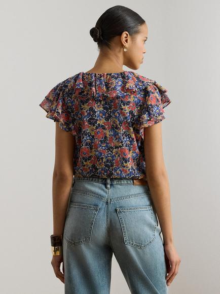 Lauren Ralph Lauren Floral Ruffle Trim Georgette Blouse, Multi - view 2, Multi