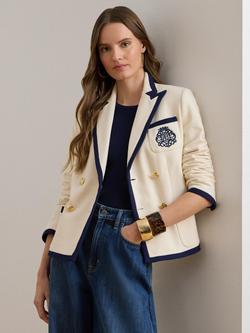 Lauren Ralph Lauren Colour Block Double Breasted Jacket, White/Navy, White/Navy
