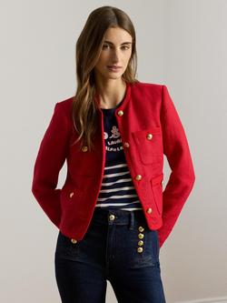 Lauren Ralph Lauren Textured Boxy Pure Linen Jacket, Red, Red