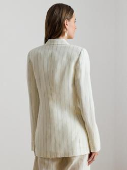 Lauren Ralph Lauren Stripe Double Breasted Pure Linen Blazer, White/Blue - view 2, White/Blue