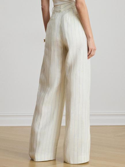 Lauren Ralph Lauren Stripe Pure Linen Trousers, White/Blue - view 2, White/Blue