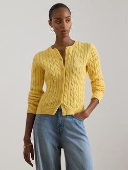 Lauren Ralph Lauren Ralhan Cotton Cable Knit Cardigan, Lemon Sorbet