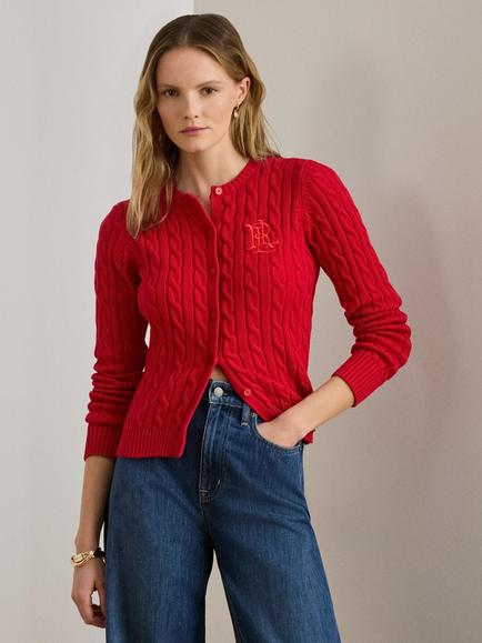 Lauren Ralph Lauren Ralhan Cotton Cable Knit Cardigan, Cruise Red