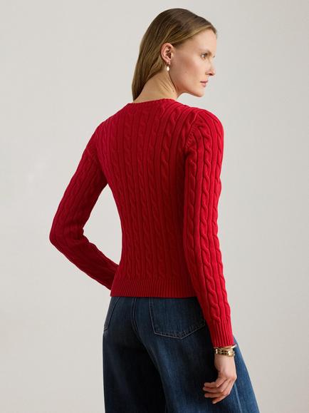 Lauren Ralph Lauren Ralhan Cotton Cable Knit Cardigan - view 2, Cruise Red