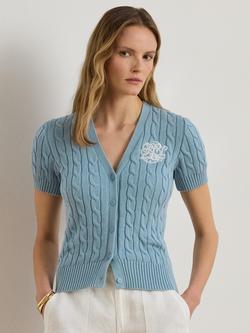 Lauren Ralph Lauren Cable Knit Short Sleeve Cardigan, Duck Egg Blue, Duck Egg Blue