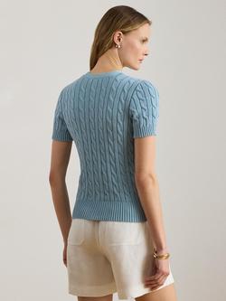 Lauren Ralph Lauren Cable Knit Short Sleeve Cardigan, Duck Egg Blue - view 2, Duck Egg Blue
