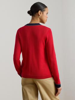 Lauren Ralph Lauren Colour Contrast Cardigan, Red/Navy - view 2, Red/Navy