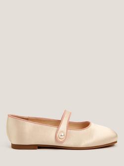 Monsoon Kids' Pearl Strap Satin Ballet Flats, Ivory