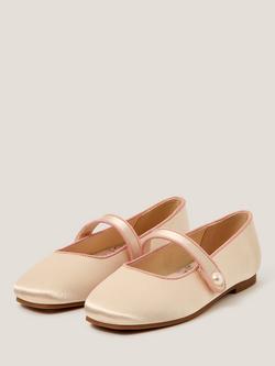 Monsoon Kids' Pearl Strap Satin Ballet Flats - view 2, Ivory