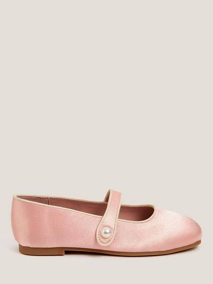 Monsoon Kids' Pearl Strap Satin Ballet Flats, Pink