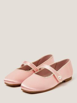 Monsoon Kids' Pearl Strap Satin Ballet Flats - view 2, Pink