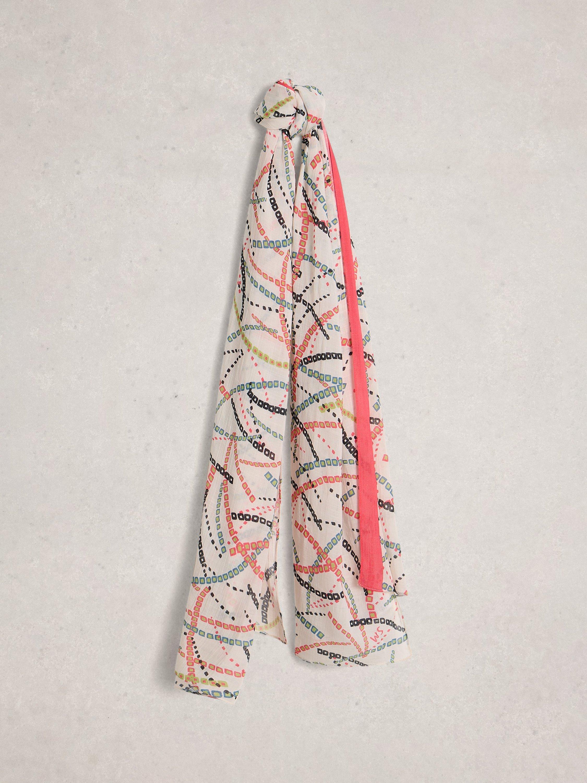 Product image 1 of 3, which shows White Stuff Callie Abstract Print Scarf, White Ivory