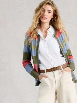 White Stuff Lulu Crew Neck Stripe Cardigan, Green/Multi, Green/Multi
