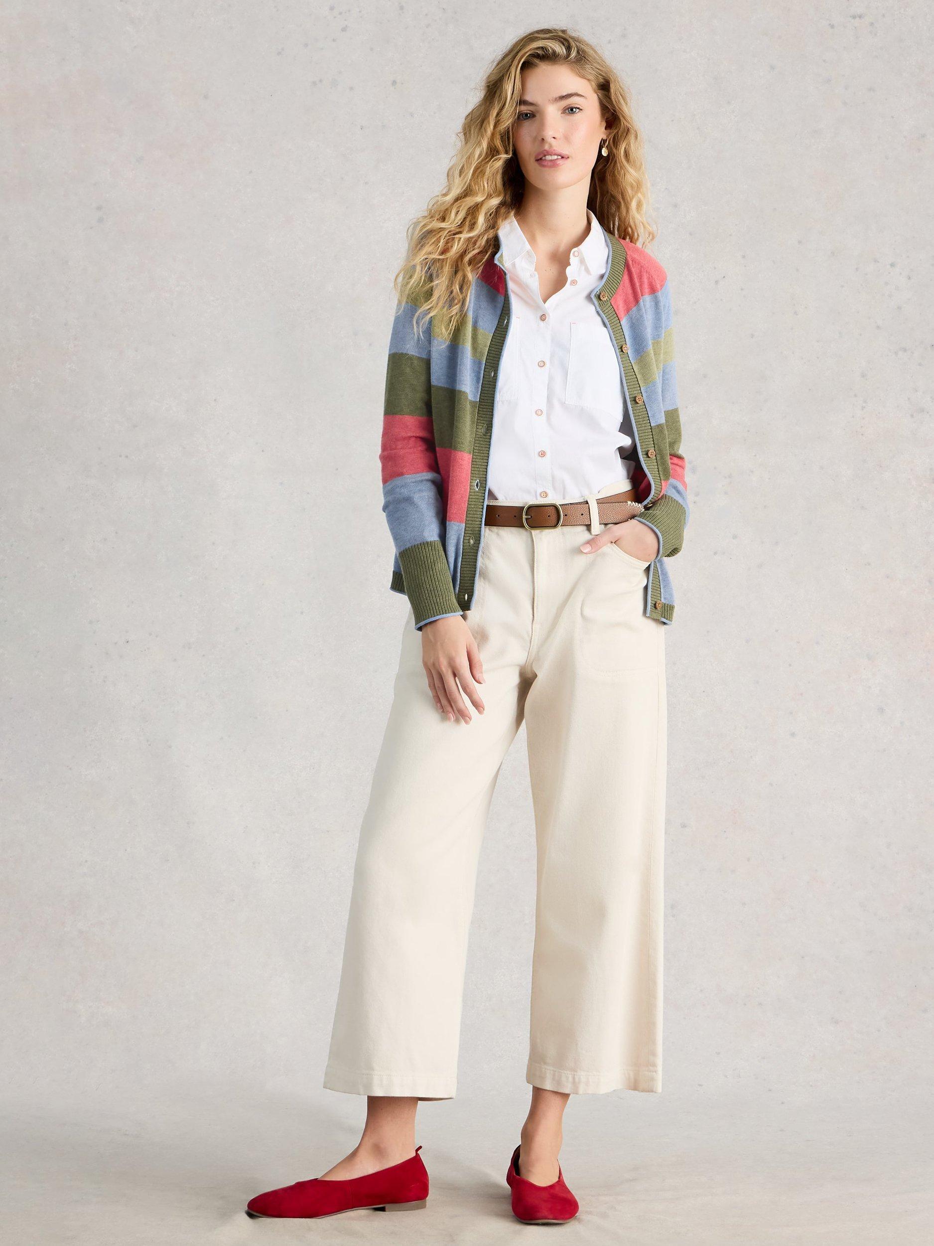 Product image 2 of 6, which shows White Stuff Lulu Crew Neck Stripe Cardigan, Green/Multi, 6