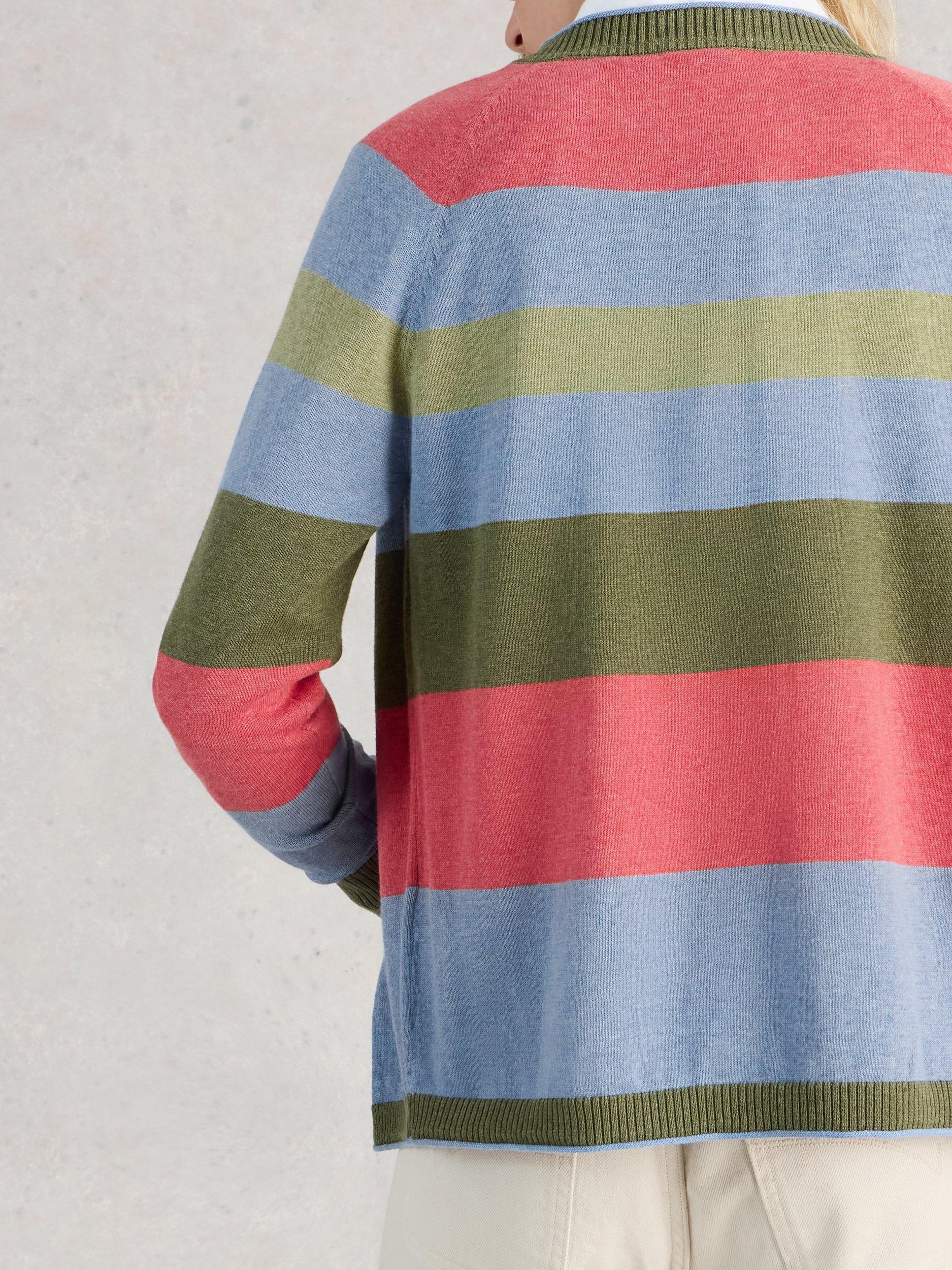 Product image 4 of 6, which shows White Stuff Lulu Crew Neck Stripe Cardigan, Green/Multi, 6