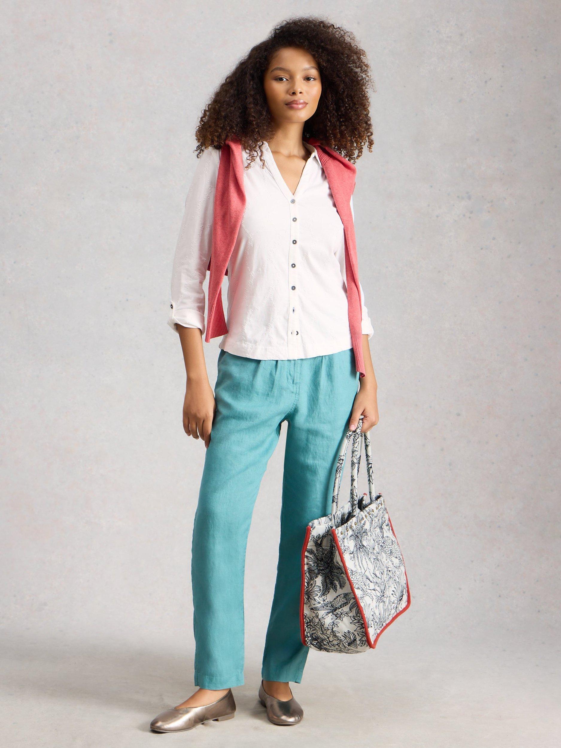 Product image 2 of 6, which shows White Stuff Annie Broderie Jersey Shirt, White, 6