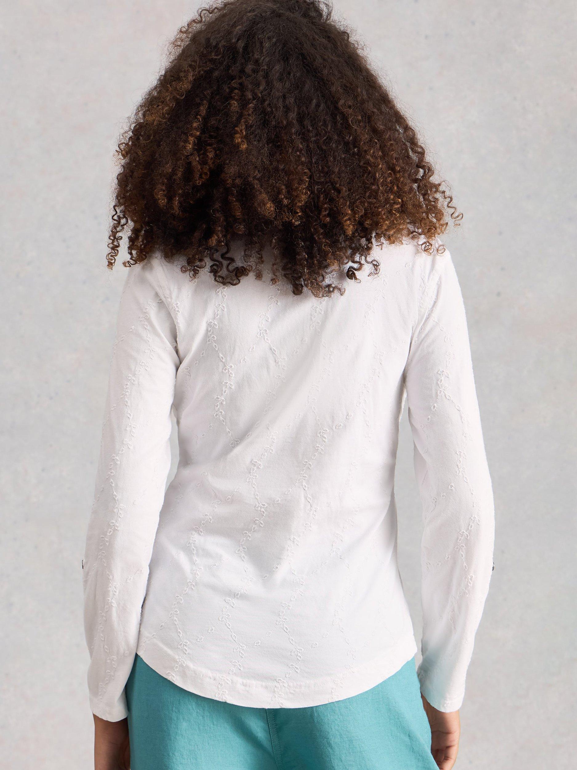 Product image 3 of 6, which shows White Stuff Annie Broderie Jersey Shirt, White, 6