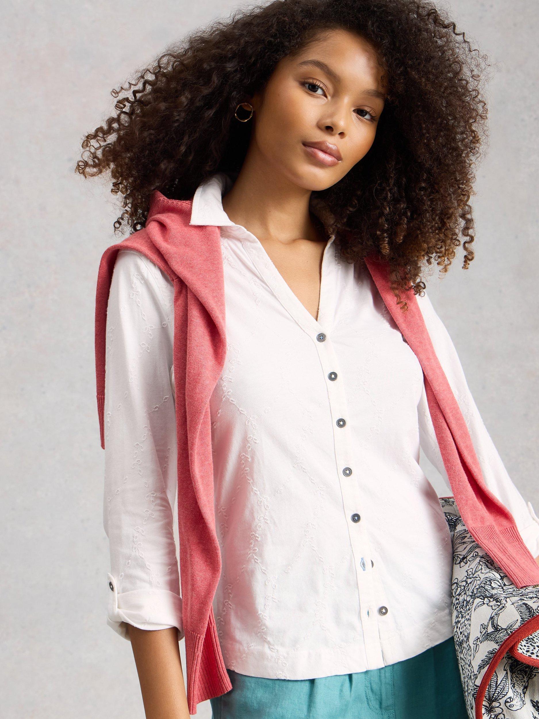 Product image 4 of 6, which shows White Stuff Annie Broderie Jersey Shirt, White, 6