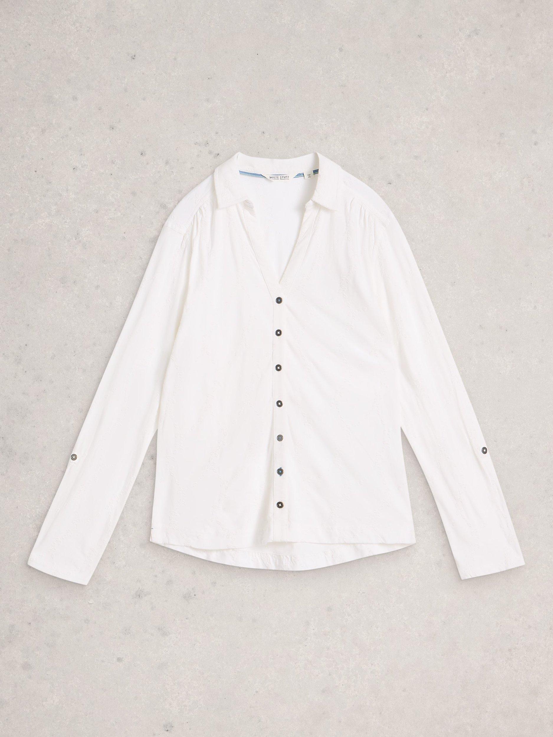 Product image 5 of 6, which shows White Stuff Annie Broderie Jersey Shirt, White, 6