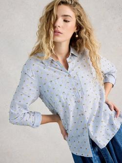 White Stuff Sophie Embroidered Shirt, Blue/Multi, Blue/Multi