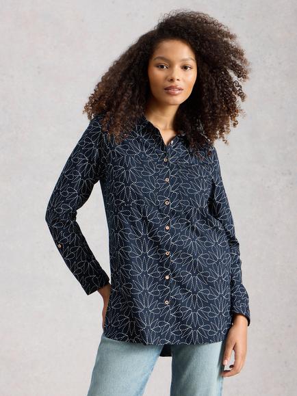 White Stuff Sophie Floral Jersey Shirt, Blue Navy, Blue Navy