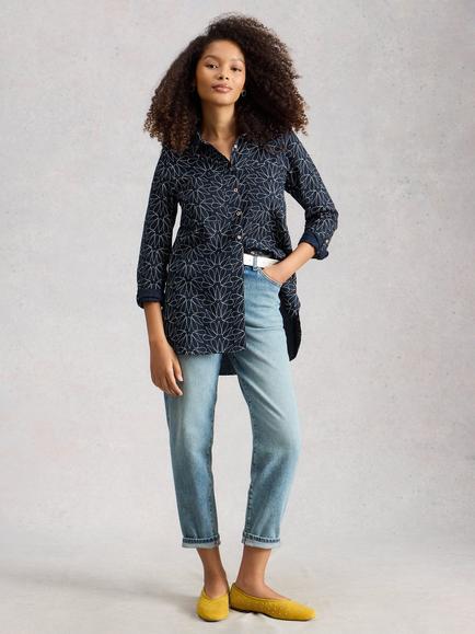 White Stuff Sophie Floral Jersey Shirt, Blue Navy - view 2, Blue Navy