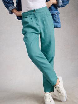 White Stuff Rowena Pure Linen Trousers, Blue Teal