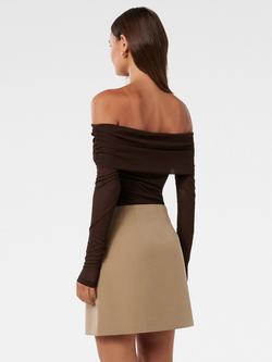 Forever New Kaia Ruched Bardot Neck Top, Chocolate - view 2, Chocolate