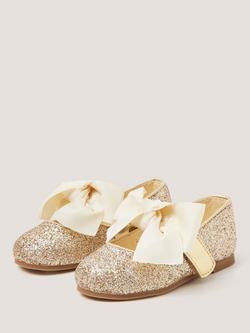 Monsoon Baby Glitter Bow Ballerina Booties, Pale Gold - view 2, Pale Gold