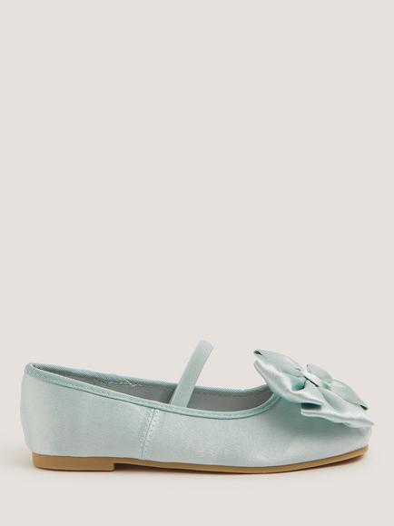 Monsoon Kids' Satin Bow Ballet Flats, Sage, Sage