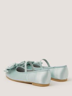 Monsoon Kids' Satin Bow Ballet Flats, Sage - view 2, Sage
