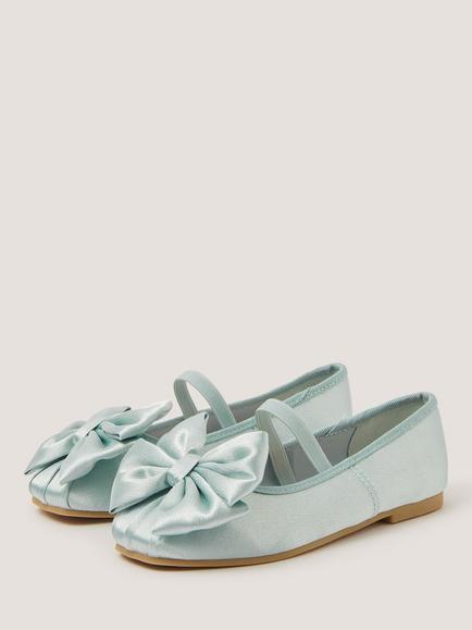 Monsoon Kids' Satin Bow Ballet Flats, Sage - view 2, Sage