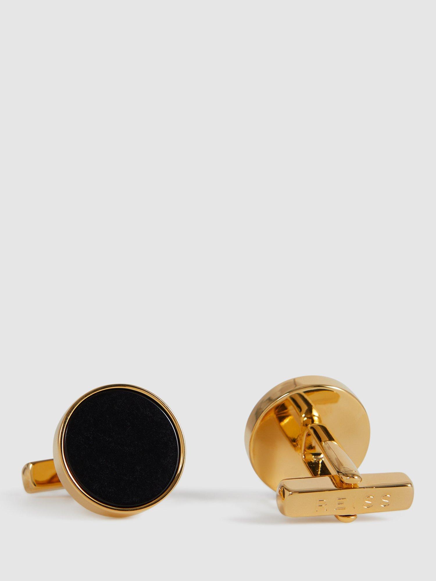 Product image 5 of 5, which shows Reiss Ardley Cufflinks, Gold/Black