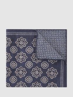 Reiss Gian Silk Floral Medallion Pocket Square, Navy, Navy