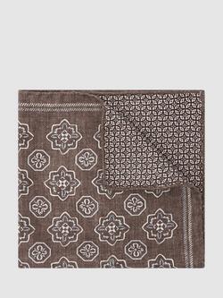 Reiss Gian Silk Floral Medallion Pocket Square, Chocolate Brown, Chocolate Brown