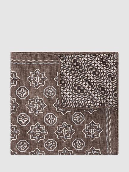 Reiss Gian Silk Floral Medallion Pocket Square, Chocolate Brown, Chocolate Brown