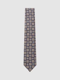 Reiss Alessio Floral Medallion Print Silk Tie, Navy, Navy
