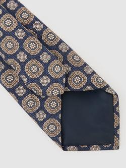 Reiss Alessio Floral Medallion Print Silk Tie, Navy - view 2, Navy