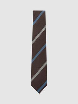 Reiss Paolo Linen Blend Stripe Tie, Chocolate Brown, Chocolate Brown