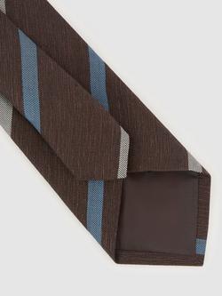 Reiss Paolo Linen Blend Stripe Tie, Chocolate Brown - view 2, Chocolate Brown