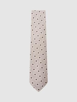 Reiss Vito Cotton Blend Square Medallion Tie, Oatmeal/Chocolate, Oatmeal/Chocolate