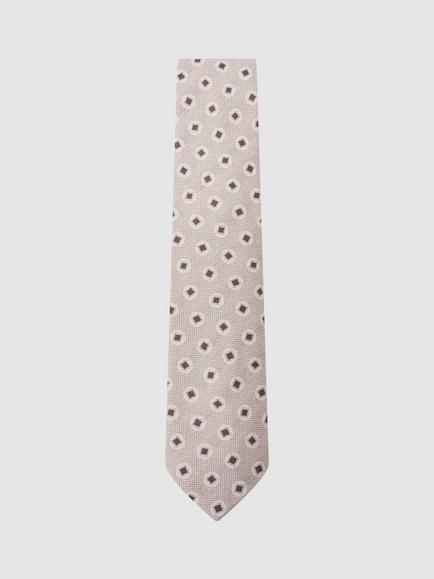 Reiss Vito Cotton Blend Square Medallion Tie, Oatmeal/Chocolate, Oatmeal/Chocolate