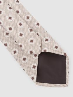 Reiss Vito Cotton Blend Square Medallion Tie, Oatmeal/Chocolate - view 2, Oatmeal/Chocolate