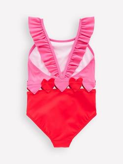 Mini Boden Kids' Hallie Frill Strap Heart Swimsuit, Poppy Red/Pink - view 2, Poppy Red/Pink